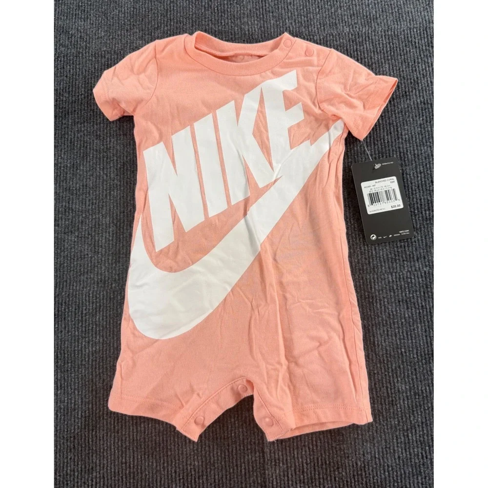 Nike Infant Futura Logo Romper Bleached Coral Pink 12M 56G385-A68 NWT